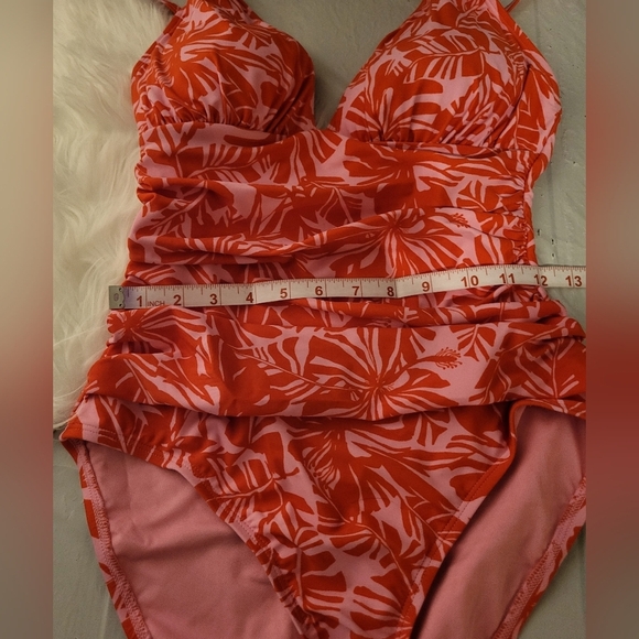 Ellen Tracy Red Floral One Piece Swimsuit - Picture 4 of 7